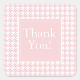 Pink Pastel Houndstooth Thank You Square Sticker