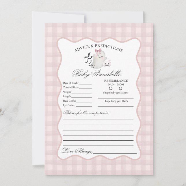 Pink Pastel Little Boo Ghost Advice for Baby Card (Front)