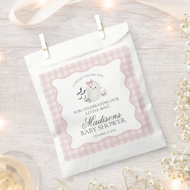Pink Pastel Little Boo Ghost Baby Shower Dessert Favour Bag (Clipped)