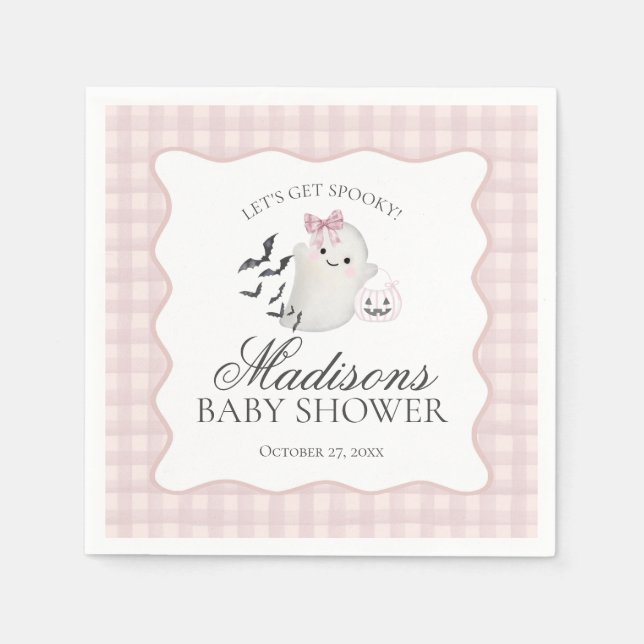 Pink Pastel Little Boo Ghost Baby Shower Dessert Napkin (Front)