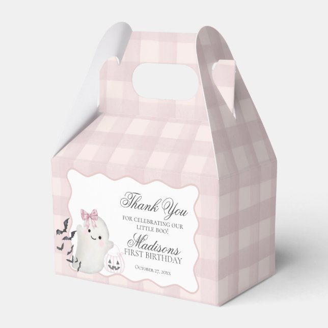 Pink Pastel Little Boo Ghost Birthday Favours Gabl Favor Box (Front Side)