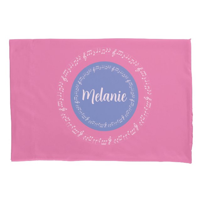 Pink Pastel Musical Notes Customized Pillow Case (Front)