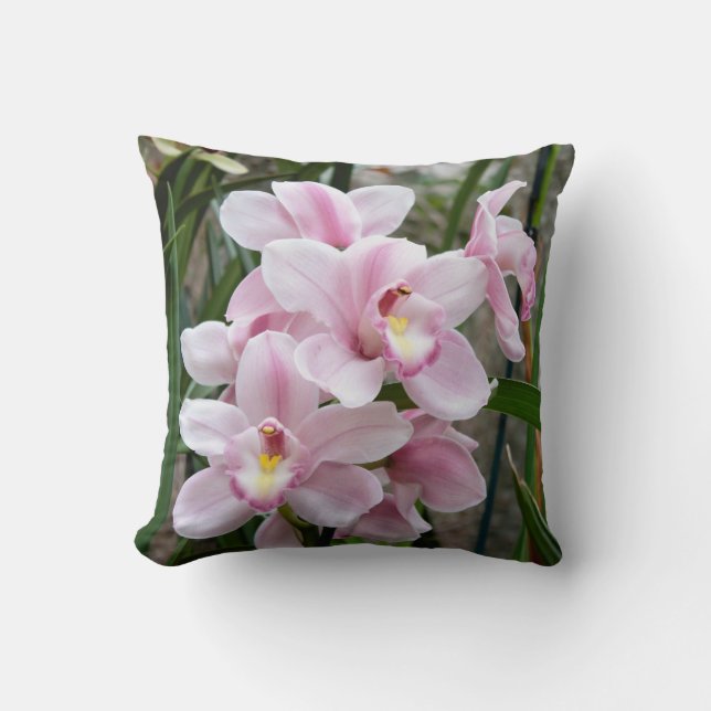 Pink Pastel Orchids Throw Pillow (Front)