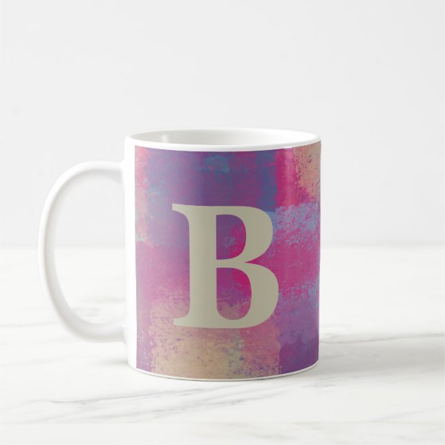 Pink Pastel Patchwork Monogram Coffee Mug (Left)