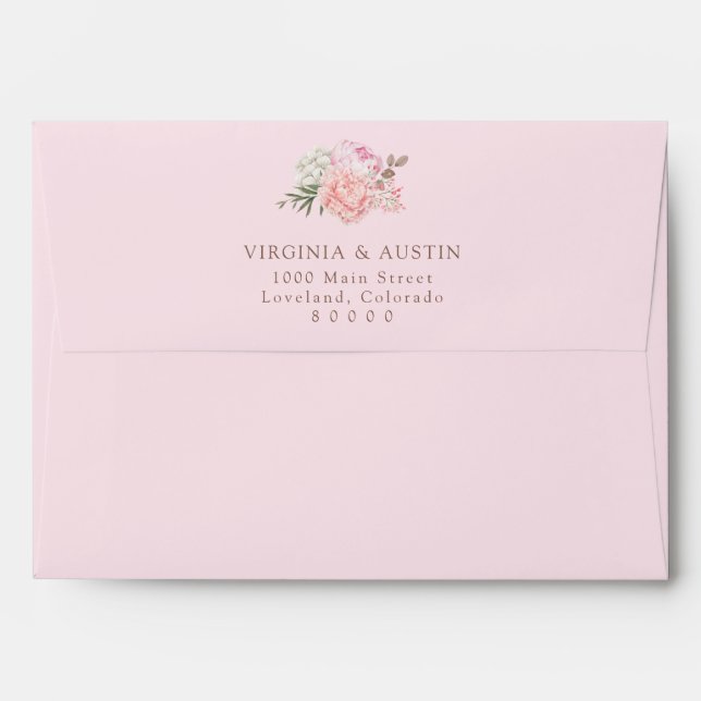 Pink Pastel Peony Wedding Envelope (Back (Top Flap))