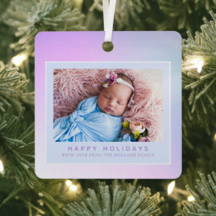 Pink Pastel Photo Happy Holiday Metal Ornament