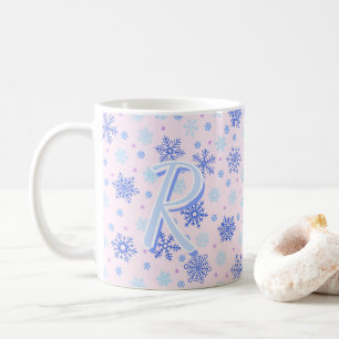 Pink Pastel Pink Snowflakes Elegant Chic Monogram Coffee Mug