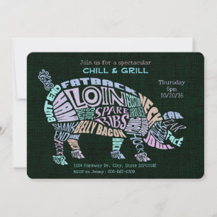 Pink Pastel Pork Cuts Typogram Word Cloud BBQ Invitation