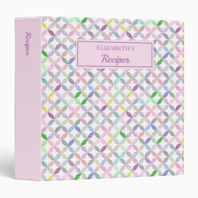 Pink Pastel Pretty Farmhouse Quilt Pattern Recipe Binder (Front/Spine)