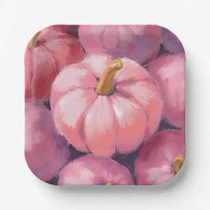 Pink Pastel Pumpkins Halloween Paper Plate