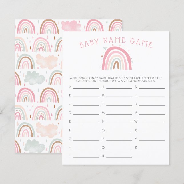 Pink Pastel Rainbow Baby Name Shower Game (Front/Back)