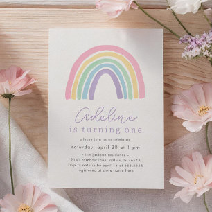 Pink Pastel Rainbow Birthday Invitation