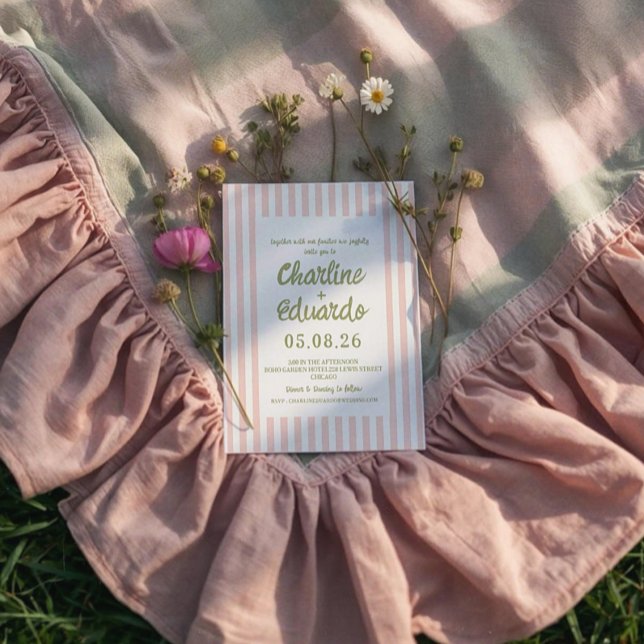 Pink Pastel rayé Faire-part de mariage Whimsical (Créateur téléchargé)