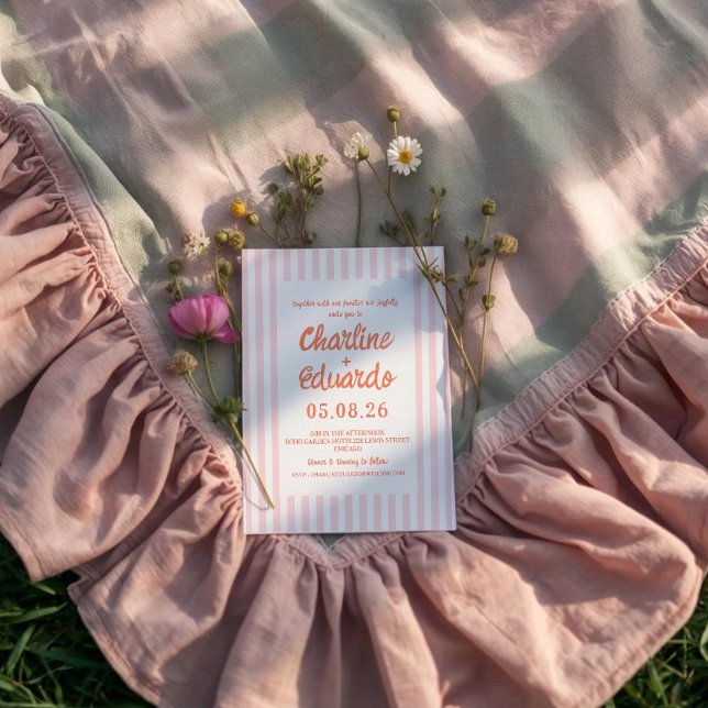 Pink Pastel rayé Faire-part de mariage Whimsical (Créateur téléchargé)