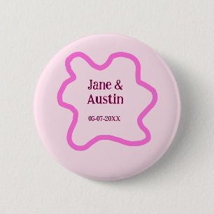 Pink pastel retro wedding border frame name date 2 inch round button