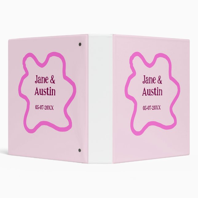 Pink pastel retro wedding border frame name date binder (Background)