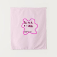Pink pastel retro wedding border frame name date