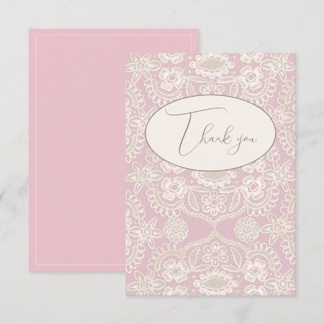 Pink Pastel Rustic Faux Lace Flat Thank You Card (Front/Back)
