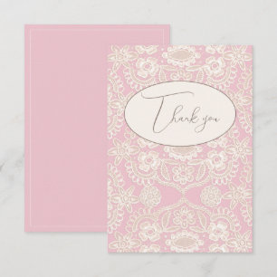 Pink Pastel Rustic Faux Lace Flat Thank You Card