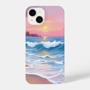 Pink Pastel Skies   Ocean Watercolor Beach Waves iPhone 14 Case