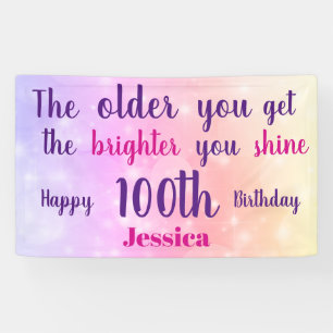 Pink pastel sparkly 100th Birthday personalised Banner