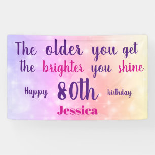 Pink pastel sparkly 80th Birthday personalised Banner