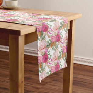 Pink Pastel Spring Bouquet Of Flowers Long Table Runner