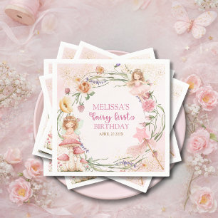 Pink Pastel Spring Garden Fairy First Birthday   Napkin