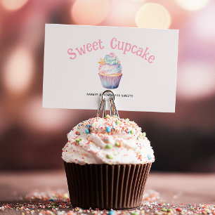 Pink Pastel Sweet Cupcake Bakery Illustration Business Card