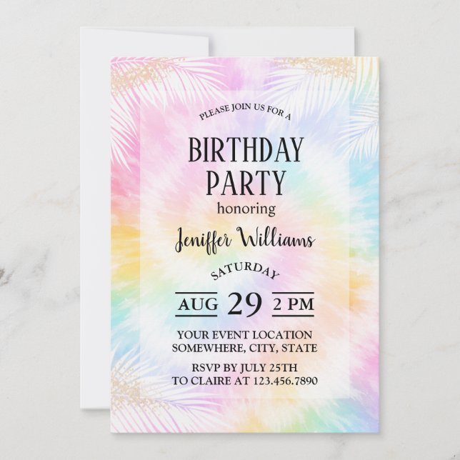 Pink Pastel Tie Dye Girly Chic                     Invitation (Front)