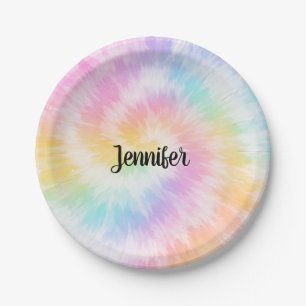 Pink Pastel Tie Dye Girly Chic Paper Plate