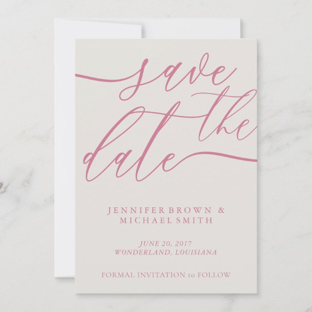 Pink Pastel Tone Script Photo Calligraphy Wedding Save The Date (Front)