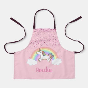 Pink Pastel Unicorn Rainbow Personalized Kids Apron