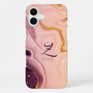Pink Pastel Violet Glitter Watercolor Customizable iPhone 16 Plus Case