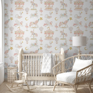 Pink Pastel Watercolor Carousel Merry go round Wallpaper