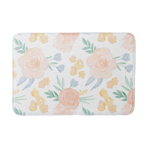 Pink Pastel Watercolor Floral Personalized Bath Mat