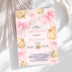 Pink Pastel Watercolor Pumpkin bow ribbon Invitation