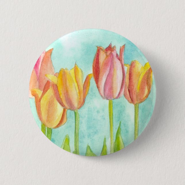 Pink Pastel Watercolor Tulip Flowers 2 Inch Round Button (Front)