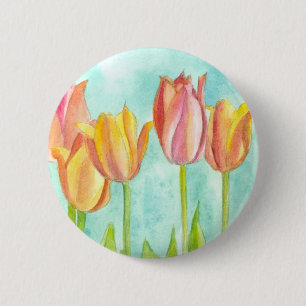 Pink Pastel Watercolor Tulip Flowers 2 Inch Round Button