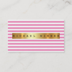 Pink Pastel White Stripes Vip Golden Foil Business Card