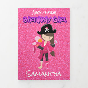 Pink Pastle Glitter  Pirate Girl  Tri-Fold Card