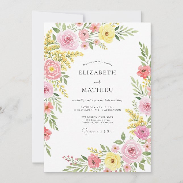 Pink Pastoral Spring Wedding Invitation (Front)