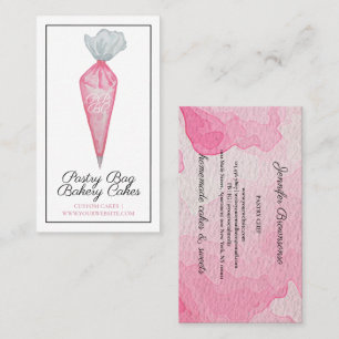 Pink Pastry Bag Watercolor Monogram Bakery Business Card