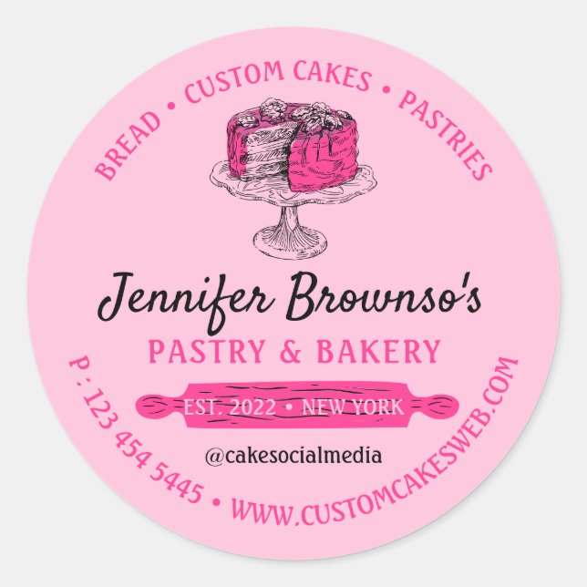 Pink Pastry Cake Cute Bakery Chef Classic Round Sticker (Front)