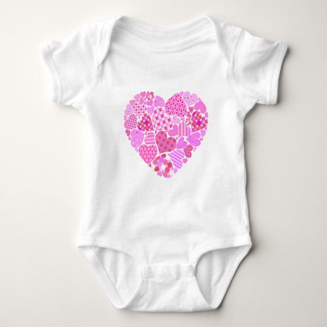 Pink Patchwork Heart Baby Bodysuit (Front)