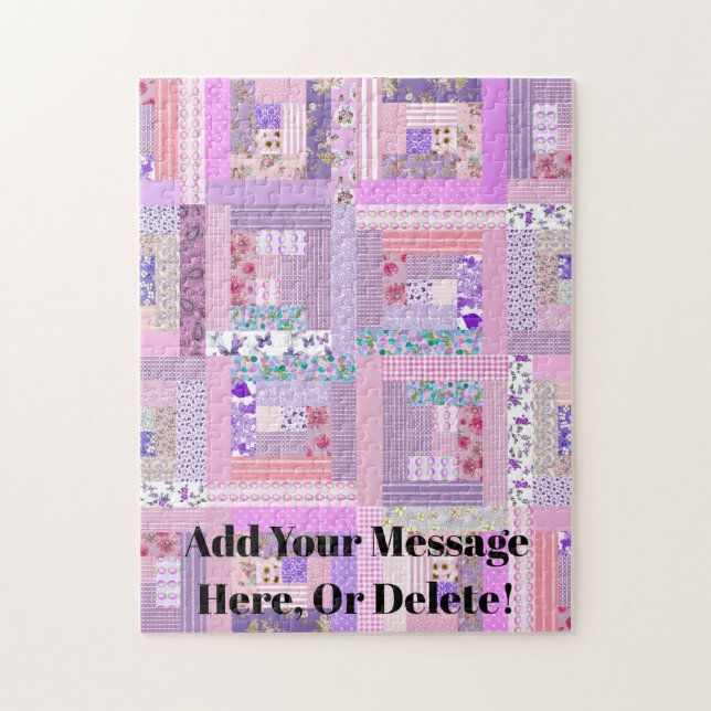 Pink Patchwork Quilt Custom Message Jigsaw Puzzle (Vertical)