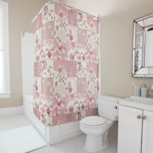 Pink Patchwork Quilt Rustic Floral Retro