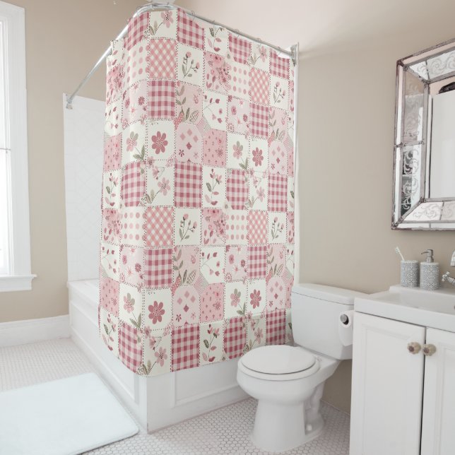 Pink Patchwork Quilt Rustic Floral Retro  (In Situ)