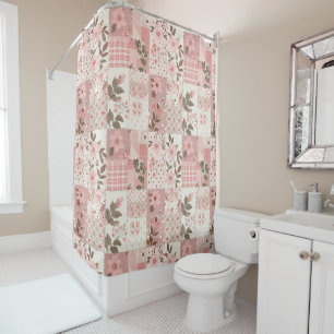 Pink Patchwork Quilt Rustic Floral Retro 