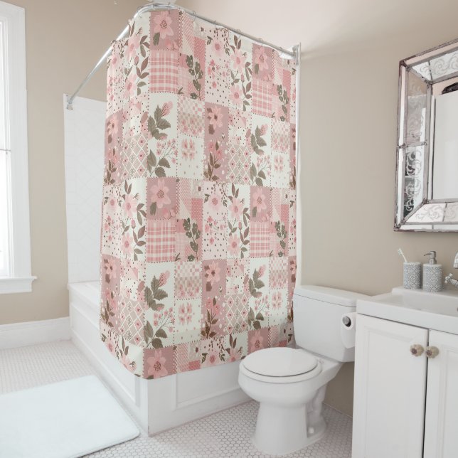 Pink Patchwork Quilt Rustic Floral Retro  (In Situ)